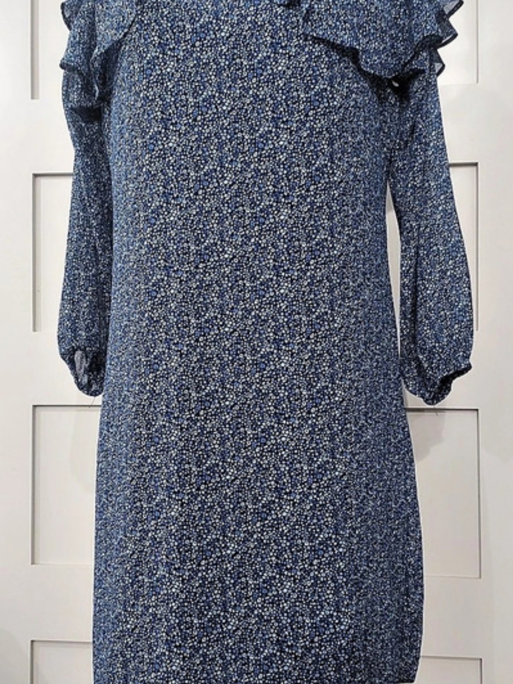 NWOT Michael Kors Floral Ruffle Cold Shoulder Mini Dress Blue White Size Small